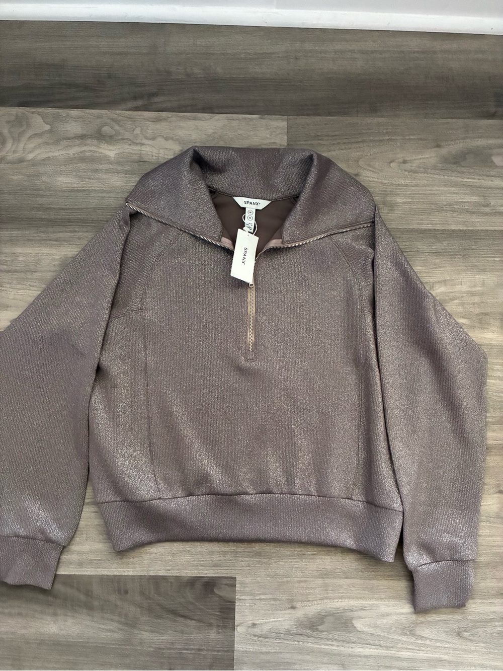 SPANX AirEssentials Shine Half Zip Sweatshirt in a shimmer fabrication